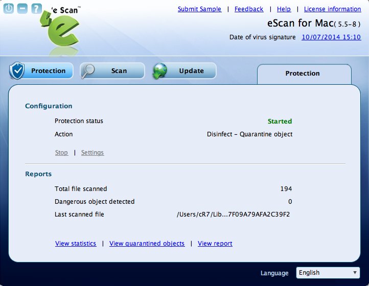 eScan Anti-Virus Security for Mac 5.5 : Main Window