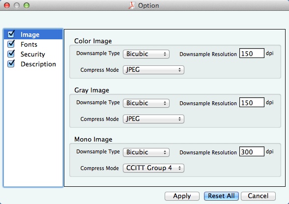 VeryPDF PDF Compressor for Mac 1.0 : Configuring Output Settings