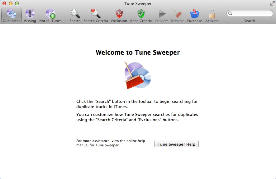 Tune Sweeper 3.2 : Welcome Window
