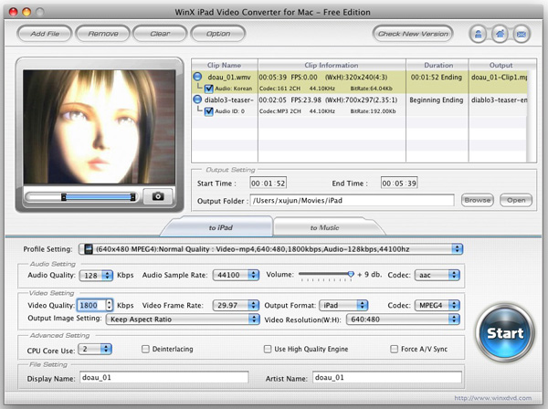 WinX iPad Video Converter for Mac 2.8 : Main Window