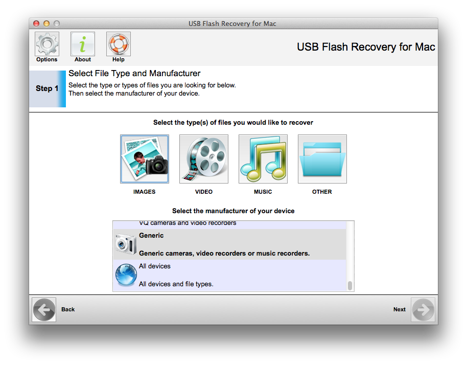 321Soft USB Flash Recovery for Mac 5.0 : Main Window