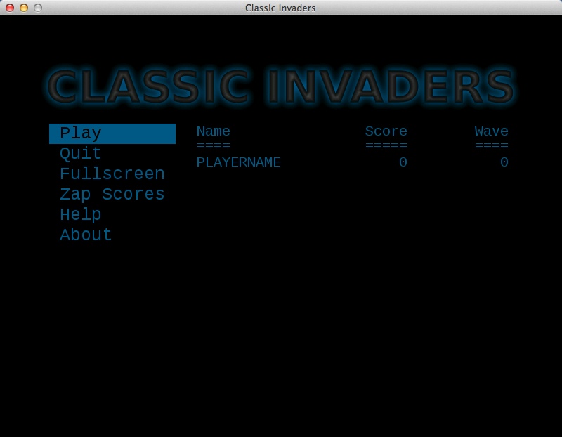 Classic Invaders 1.0 : Main Menu