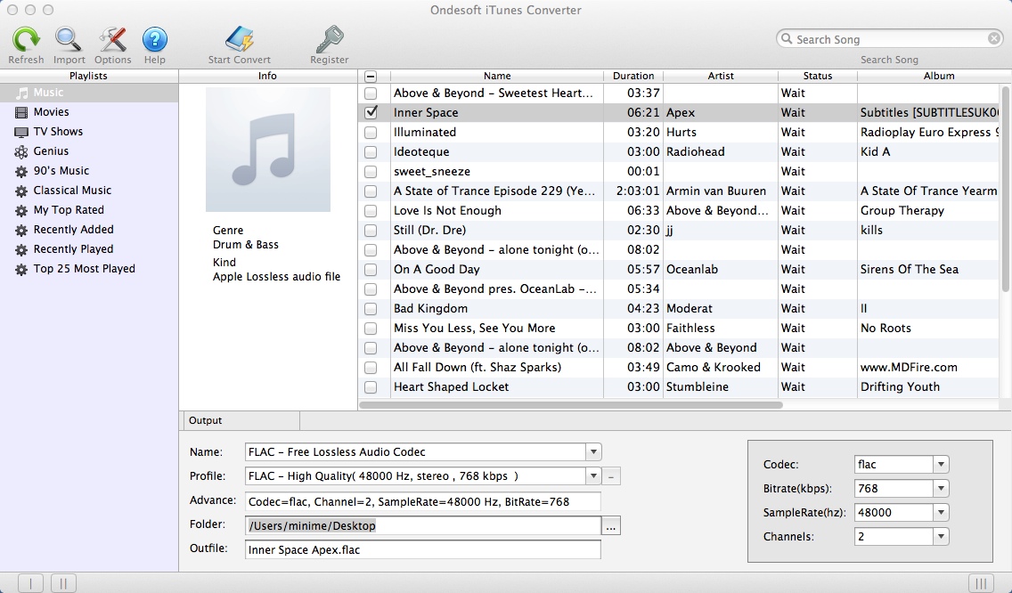 Ondesoft iTunes Converter 1.3 : Main Window