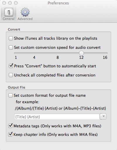 Ondesoft iTunes Converter 1.3 : Program Preferences