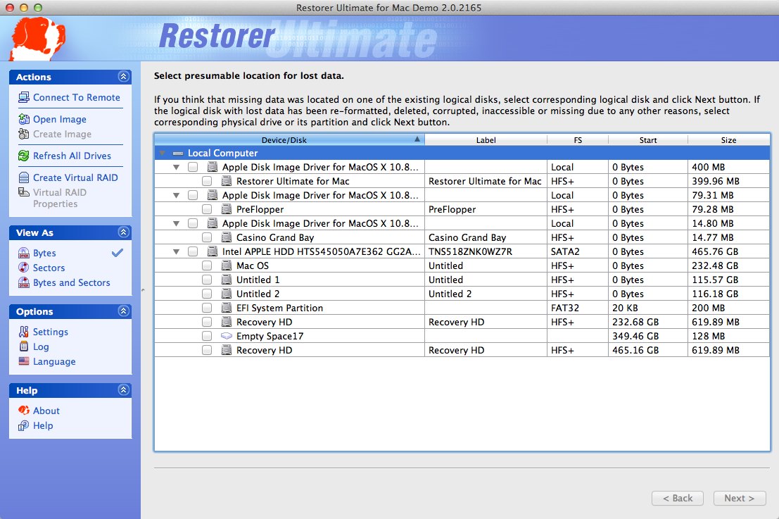 Restorer Ultimate for Mac 2.0 : Main window