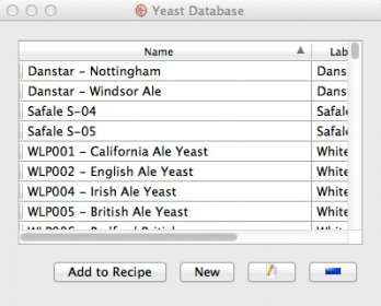 Yeast Database Window