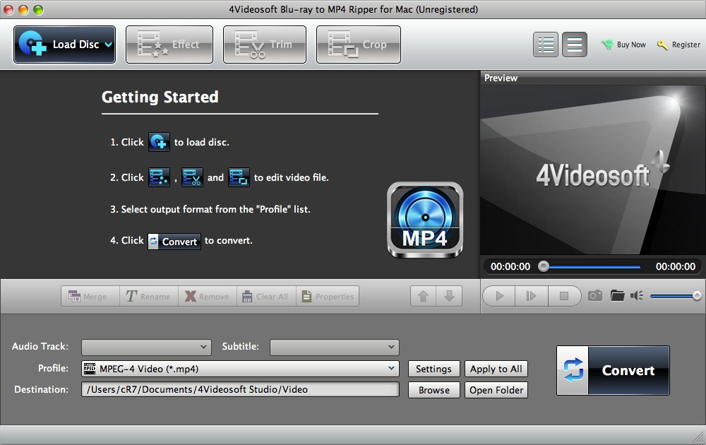 4Videosoft Blu-ray to MP4 Ripper for Mac 5.3 : Main window