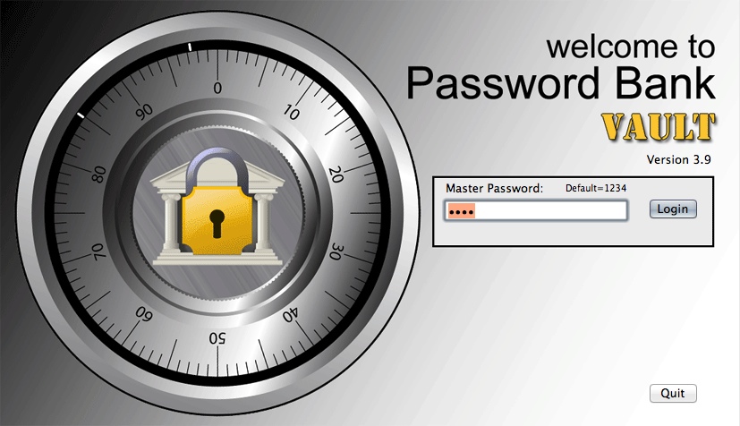Password Bank Vault 3.9 : Login Window