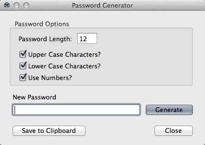 Password Bank Vault 3.9 : Password Generator Window