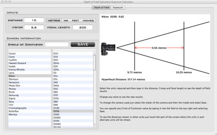 Depth of Field & Exposure Calculator screenshot