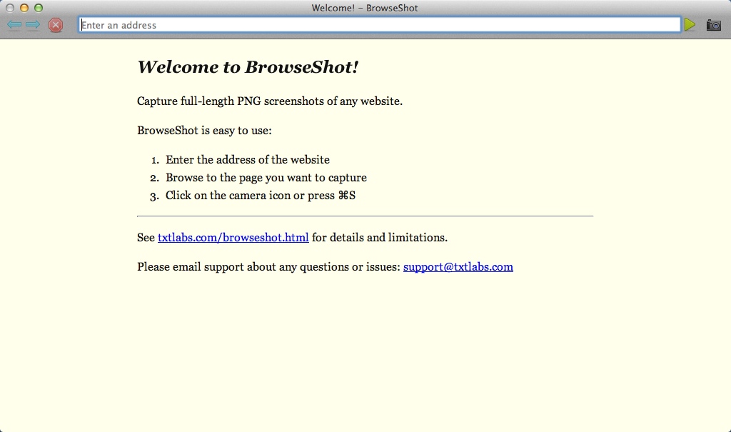 BrowseShot 1.0 : Welcome Window