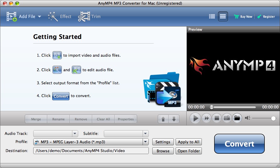 AnyMP4 MP3 Converter for Mac 6.2 : Main Window