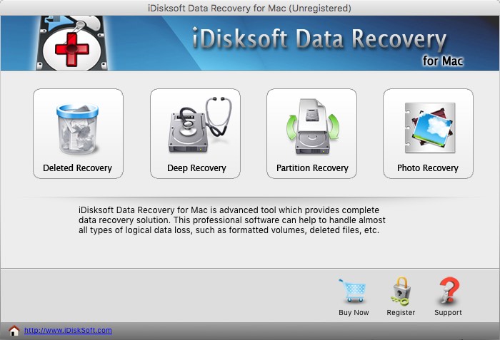 iDisksoft Data Recovery for Mac 3.0 : Main Window