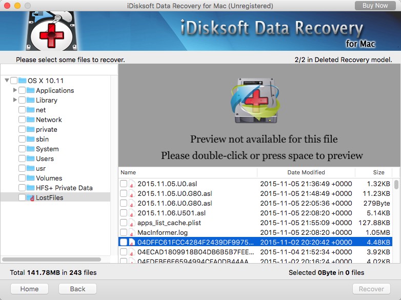 iDisksoft Data Recovery for Mac 3.0 : Delete Recovery Window