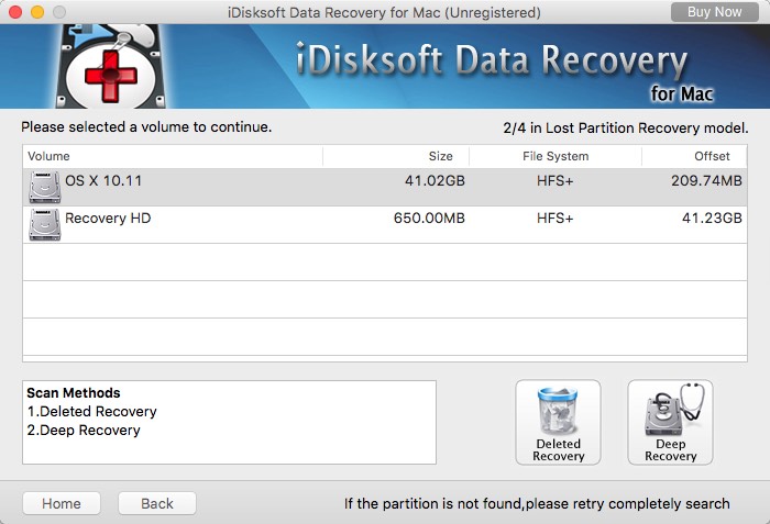 iDisksoft Data Recovery for Mac 3.0 : Partition Recovery Window