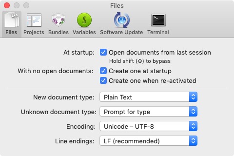 TextMate 2.0 beta : Files Settings