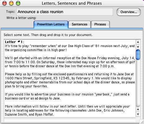 WriteExpress 4001 Letters 1.2 : Sentences Window