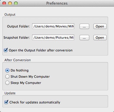 MiMe Video Converter for Mac 2.0 : General Settings