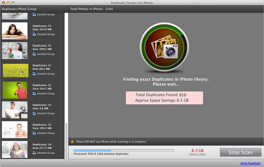 Duplicate Cleaner For iPhoto 1.5 : Main Window