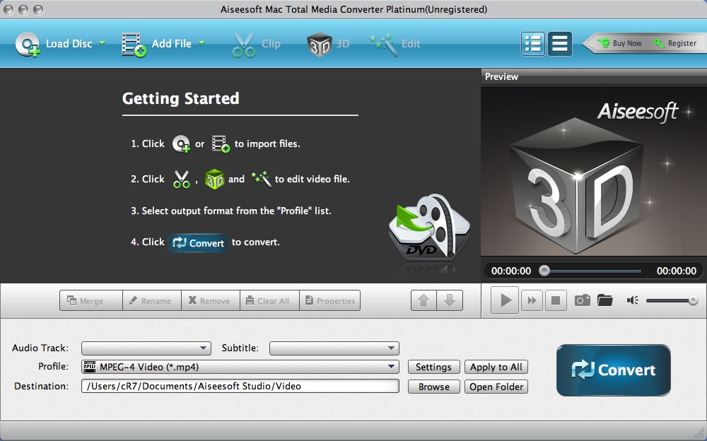 Aiseesoft Mac Total Media Converter Platinum 6.3 : Main Window
