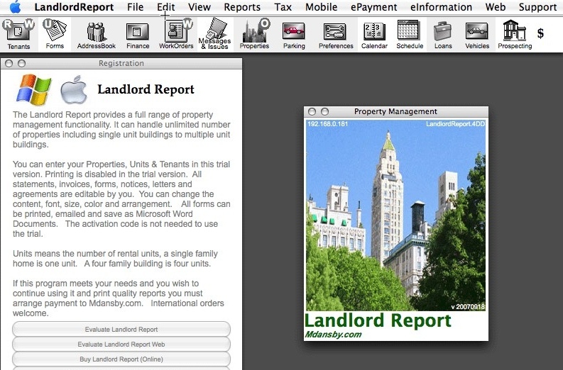 LandlordReport 1.0 : Main windows