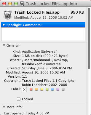 Trash Locked Files 1.1 : Info Window