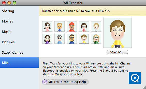 Wii Transfer 2.7 : Copy Miis to your Mac