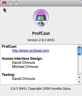 ProfCast 2.6 : About Window
