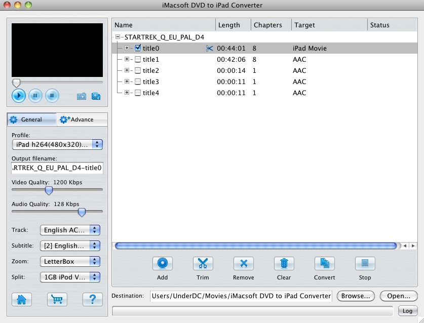 iMacsoft DVD to iPad Converter 2.5 : Main window