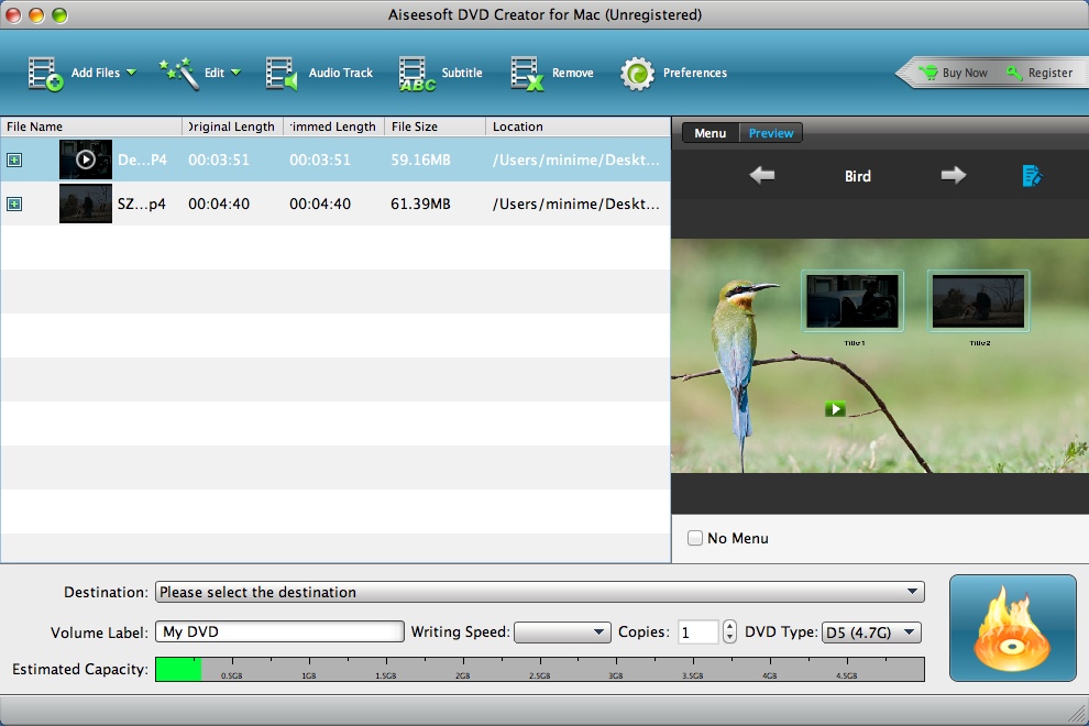 Aiseesoft DVD Creator for Mac 5.1 : Main Window