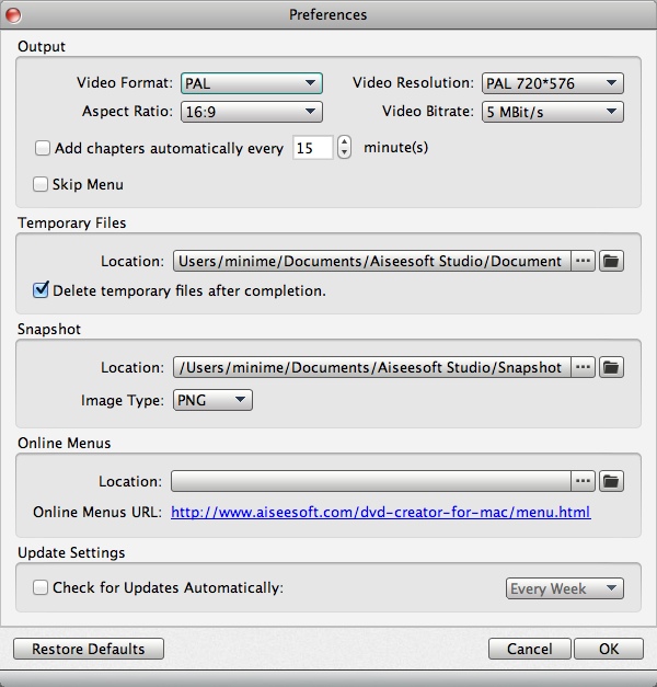 Aiseesoft DVD Creator for Mac 5.1 : Program Preferences
