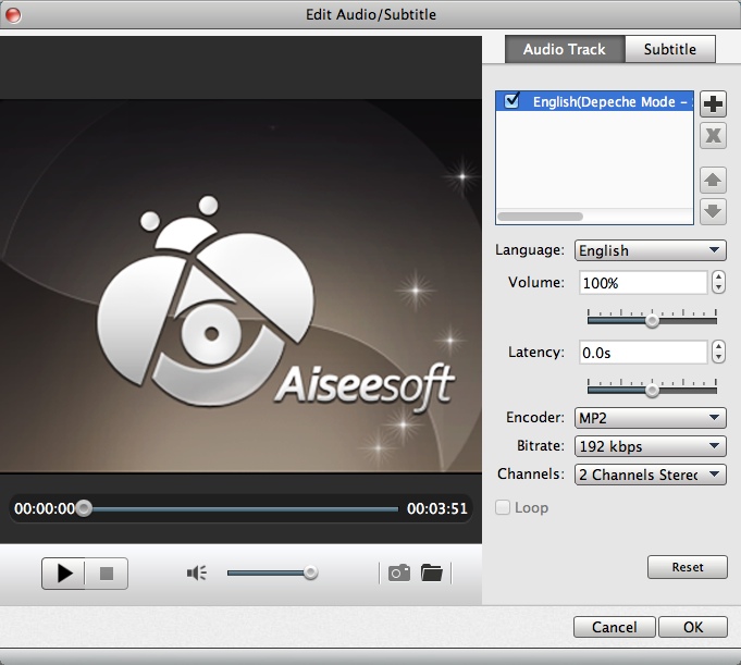 Aiseesoft DVD Creator for Mac 5.1 : Editing Audio Settings