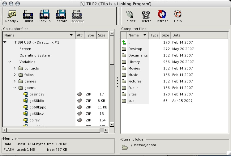 TiLP 6.6 : Main window