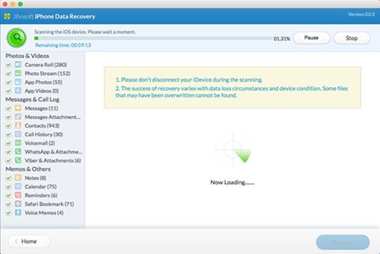 Jihosoft iPhone Data Recovery for Mac 3.0 : scan-for-lost-data