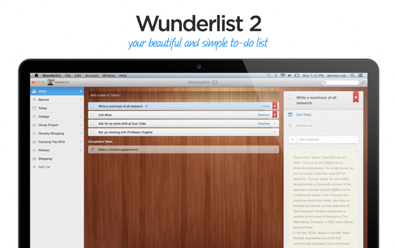 Wunderlist – To-Do & Task List 2.1 : Wunderlist 