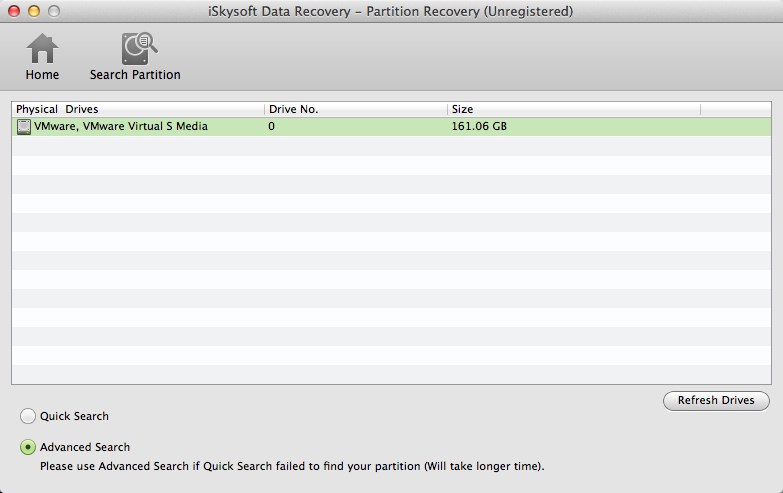 iSkysoft Data Recovery 2.2 : Partition Recovery Options