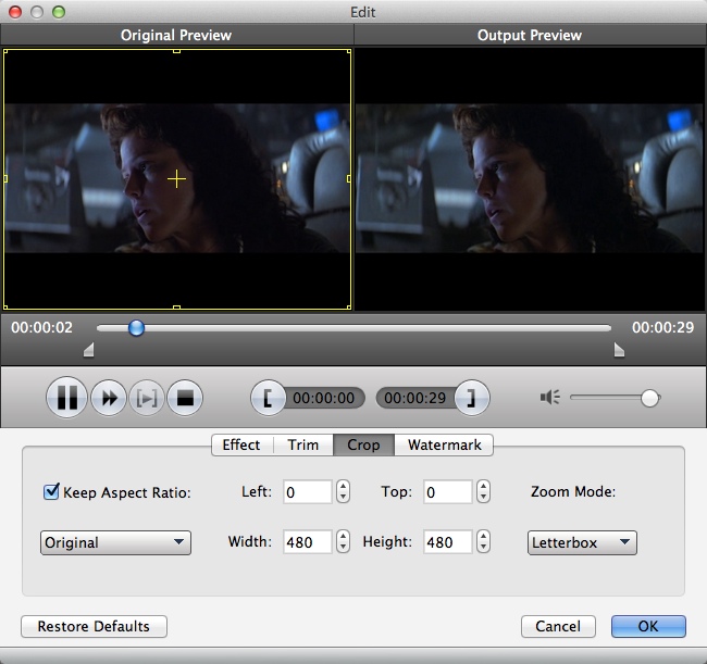 Configuring Video Crop Settings