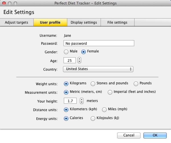Perfect Diet Tracker 3.8 : Editing Profile Info