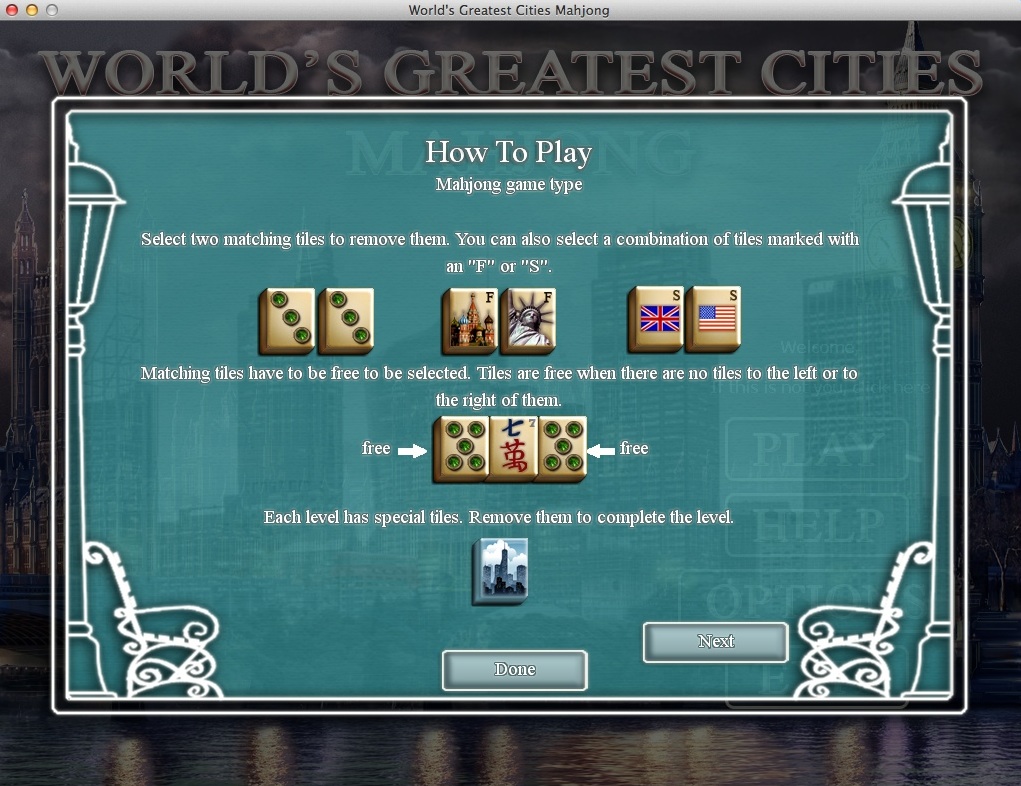 World's Greatest Cities Mahjong 2.0 : How To Play Window