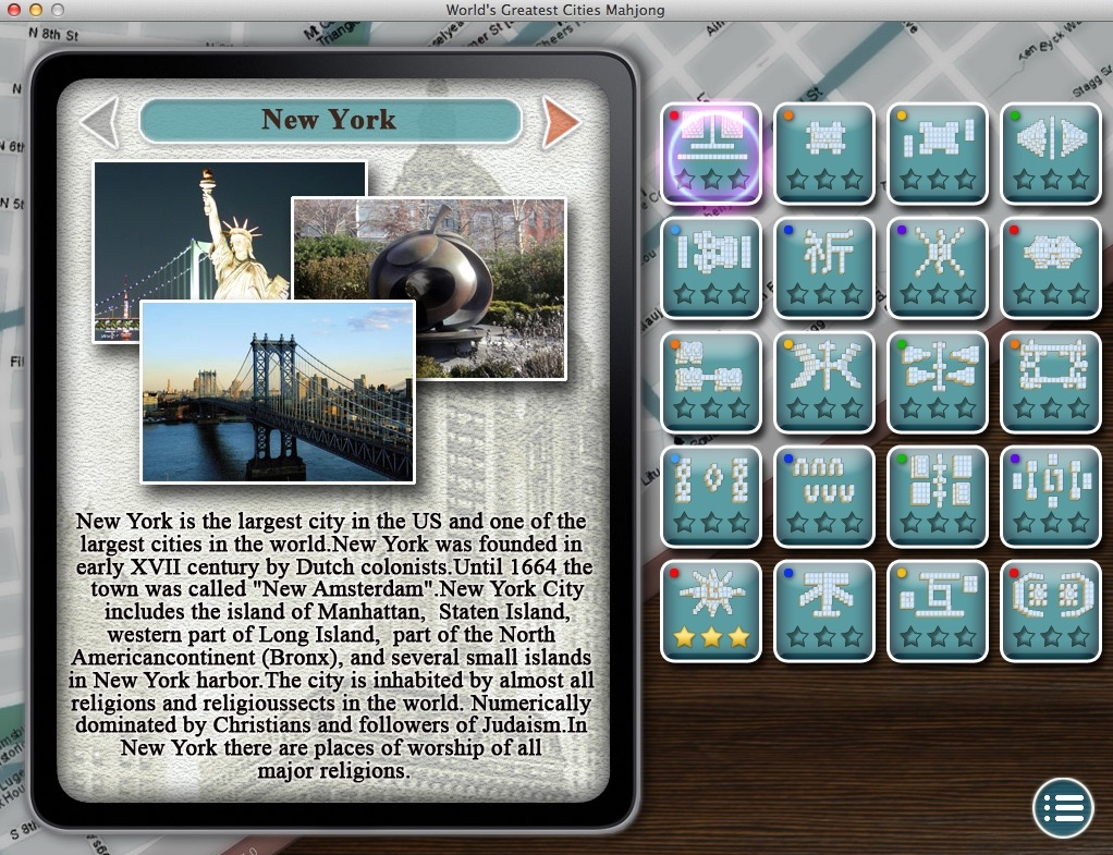 World's Greatest Cities Mahjong 2.0 : Level Map Window