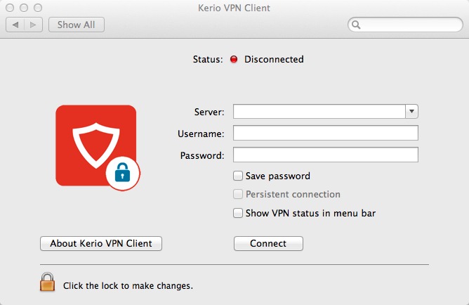 Kerio VPN Client 8.3 : Main window