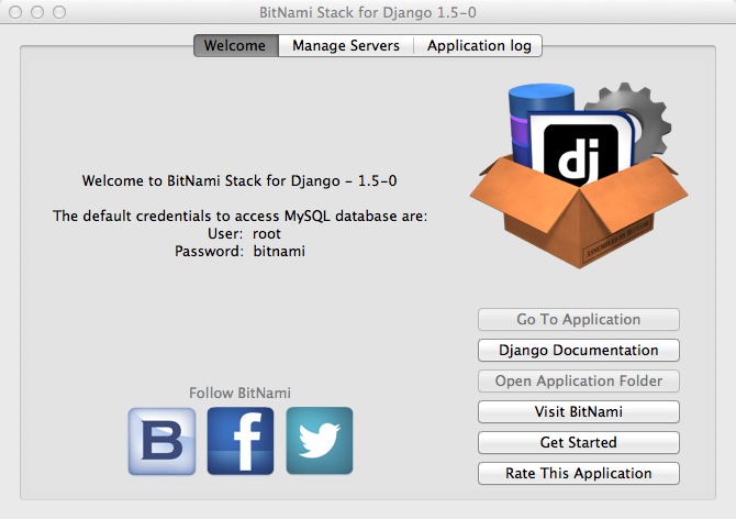BitNamiStack For Django 1.5 : Main window