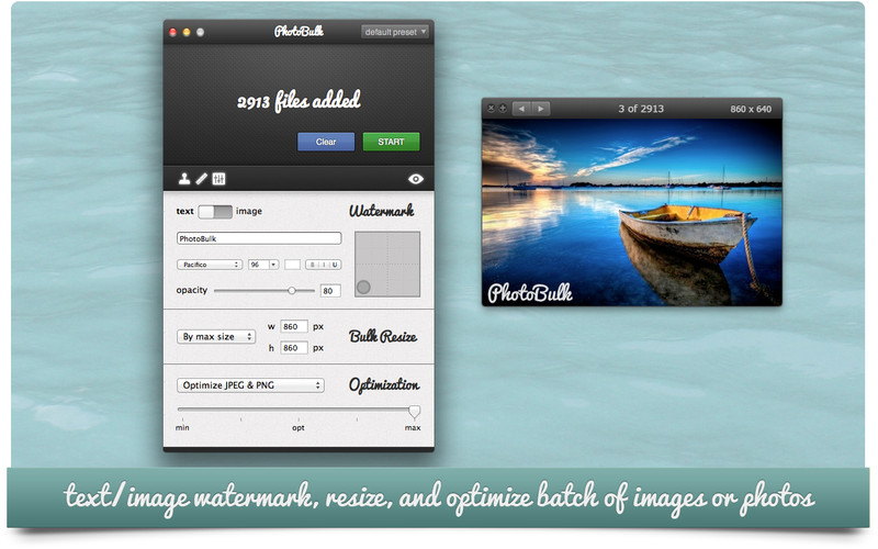 PhotoBulk: Watermark, Resize and Optimize 1.5 : PhotoBulk: Watermark, Resize and Optimize screenshot