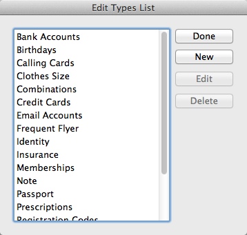 mSecure 3.5 : Editing Item Types List