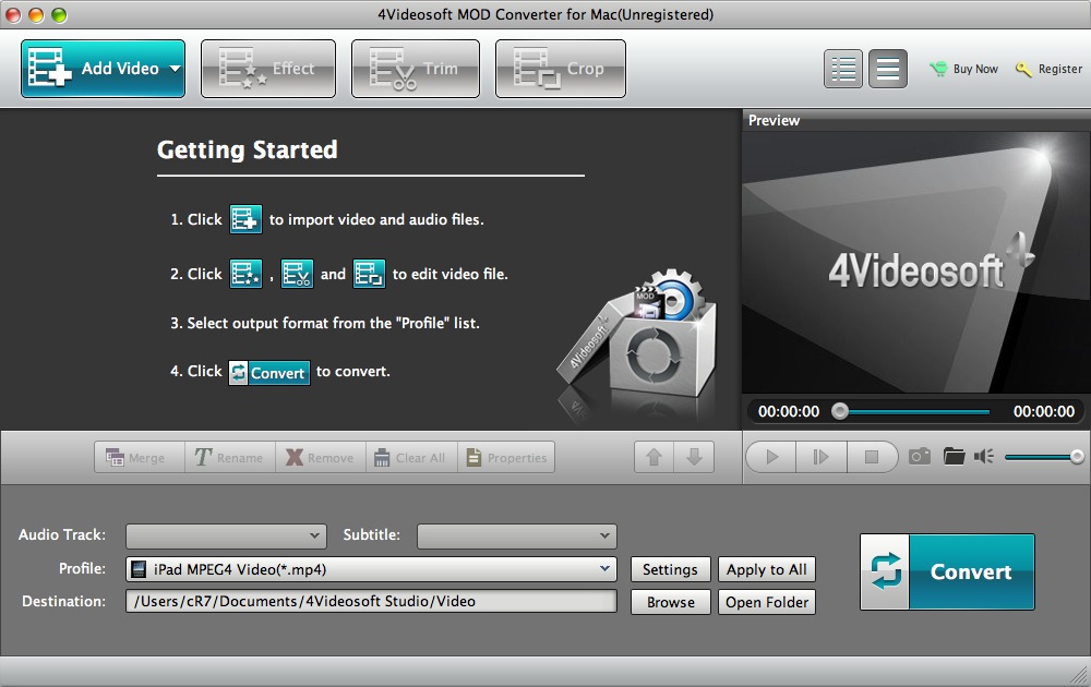 4Videosoft MOD Converter for Mac 5.0 : Main window
