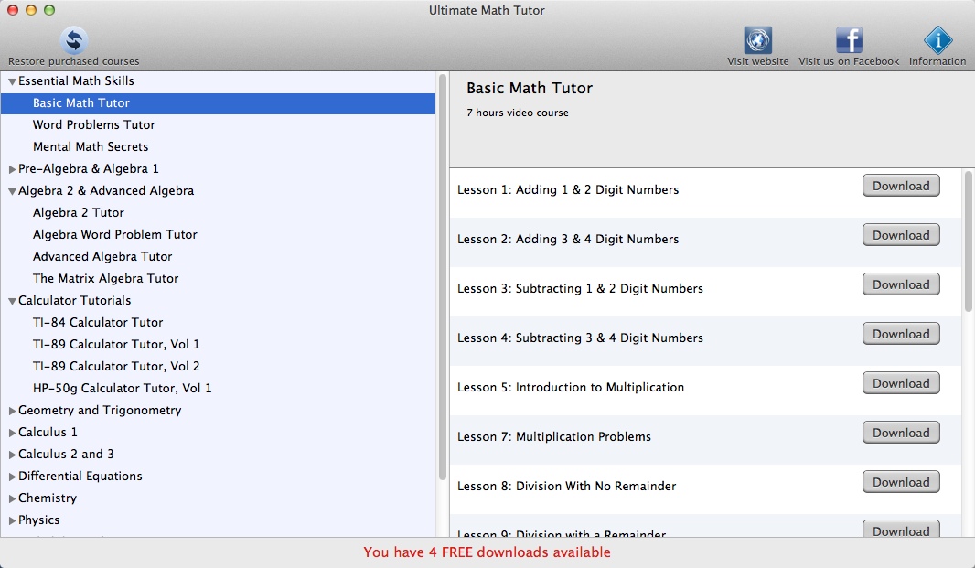 Ultimate Math Tutor 1.0 : Main Window
