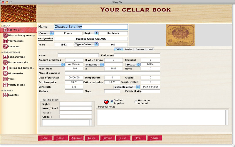 Expert Wine Cellar 6.0 : Expert Wine Cellar screenshot