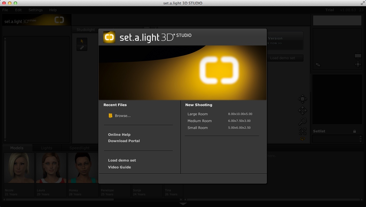 set.a.light 3D STUDIO 1.0 : Main Menu Window