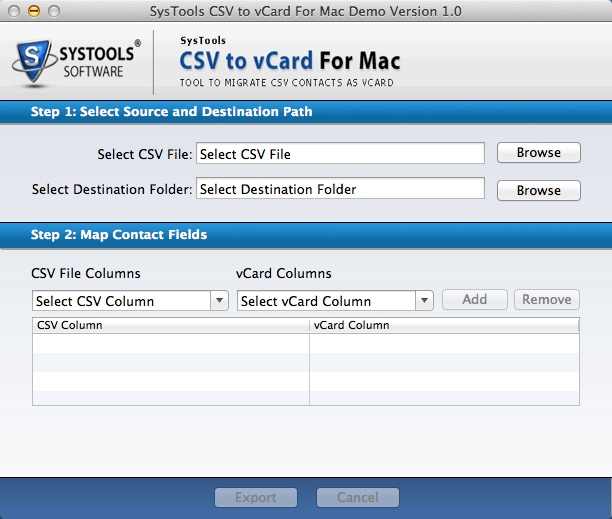 SysTools CSV to vCard For Mac 1.0 : Main Window