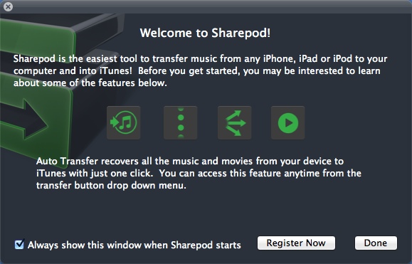 Sharepod 4.0 : Welcome Window